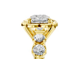 Yellow gold Cushion Cut Diamond Floral Halo Engagement Ring with Shared Prong Setting