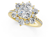 Yellow gold Cushion Cut Diamond Floral Halo Pave Band with Prong Setting_38