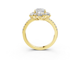 Yellow gold Cushion Cut Diamond Floral Halo Pave Band with Prong Setting_40