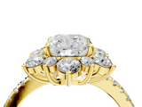Yellow gold Cushion Cut Diamond Floral Halo Pave Band with Prong Setting_41