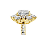 Yellow gold Cushion Cut Diamond Floral Halo Pave Band with Prong Setting_42