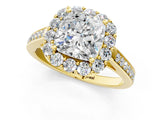 Yellow gold Cushion Cut Diamond Floral Halo Ring with Pavé Band and Prong Setting_4