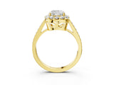 Yellow gold Cushion Cut Diamond Floral Halo Ring with Pavé Band and Prong Setting_6