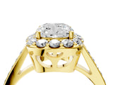 Yellow gold Cushion Cut Diamond Floral Halo Ring with Pavé Band and Prong Setting_7