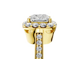 Yellow gold Cushion Cut Diamond Floral Halo Ring with Pavé Band and Prong Setting_8