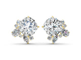 Yellow gold Cushion Cut Diamond Floral Stud Earrings with Multi-Shape Accents_14