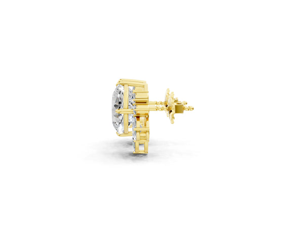 Yellow gold Cushion Cut Diamond Floral Stud Earrings with Multi-Shape Accents