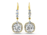 Yellow gold Cushion Cut Diamond Halo Drop Earrings with Multi-Stone Accent_24