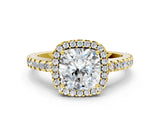 Yellow gold Cushion Cut Diamond Halo Engagement Ring with Pavé Band and Prong Setting_27