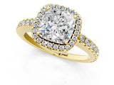 Yellow gold Cushion Cut Diamond Halo Engagement Ring with Pavé Band and Prong Setting_28