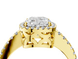 Yellow gold Cushion Cut Diamond Halo Engagement Ring with Pavé Band and Prong Setting_31
