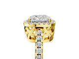 Yellow gold Cushion Cut Diamond Halo Engagement Ring with Pavé Band and Prong Setting_32