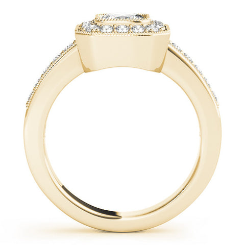 Yellow gold Cushion-Cut Diamond Halo Engagement Ring with Pave Band and Prong Setting 2