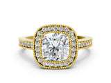 Yellow gold Cushion-Cut Diamond Halo Engagement Ring with Pave Band and Prong Setting_6