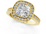 Yellow gold Cushion-Cut Diamond Halo Engagement Ring with Pave Band and Prong Setting_7