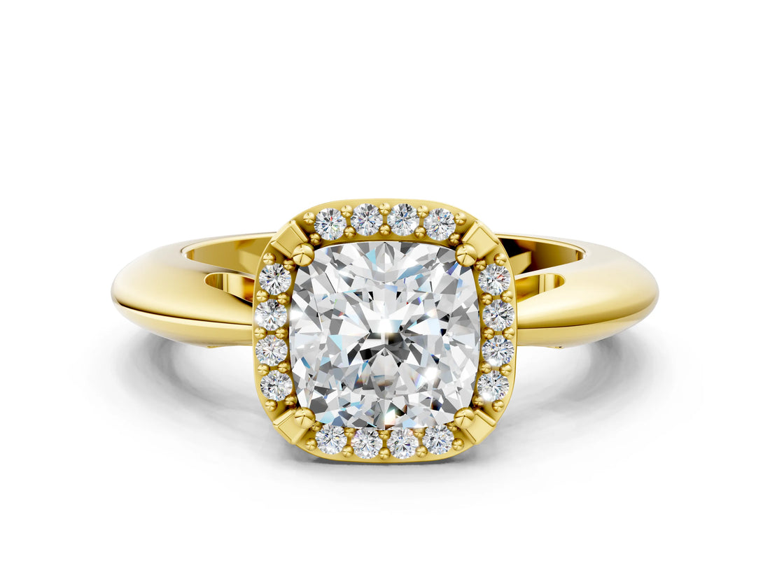 Yellow gold Cushion Cut Diamond Halo Engagement Ring with Split Shank and Four-Prong Setting_93