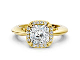 Yellow gold Cushion Cut Diamond Halo Engagement Ring with Split Shank and Four-Prong Setting_93