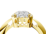 Yellow gold Cushion Cut Diamond Halo Engagement Ring with Split Shank and Four-Prong Setting_97
