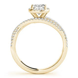 Yellow gold Cushion Cut Diamond Halo Engagement Ring with Twisted Split Shank Pavé Band 2