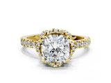 Yellow gold Cushion Cut Diamond Halo Pave Band with Four-Prong Setting_4