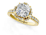 Yellow gold Cushion Cut Diamond Halo Pave Band with Four-Prong Setting_5