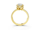 Yellow gold Cushion Cut Diamond Halo Pave Band with Four-Prong Setting_7