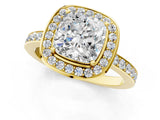 Yellow gold Cushion Cut Diamond Halo Ring with Bezel Frame and Pavé Band_4
