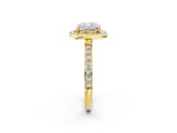 Yellow gold Cushion Cut Diamond Halo Ring with Bezel Frame and Pavé Band_5