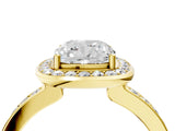 Yellow gold Cushion Cut Diamond Halo Ring with Bezel Frame and Pavé Band_7