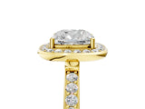 Yellow gold Cushion Cut Diamond Halo Ring with Bezel Frame and Pavé Band_8