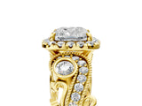 Yellow gold Cushion Cut Diamond Halo Ring with Milgrain Pavé Band and Four-Prong Setting_74