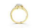 Yellow gold Cushion Cut Diamond Halo Ring with Pavé Band and Four-Prong Setting_10