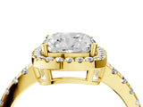 Yellow gold Cushion Cut Diamond Halo Ring with Pavé Band and Four-Prong Setting_11