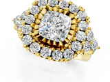 Yellow gold Cushion Cut Diamond Halo Ring with Pavé Band and Four-Prong Setting_42