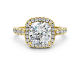 Yellow gold Cushion Cut Diamond Halo Ring with Pavé Band and Four-Prong Setting_7