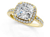 Yellow gold Cushion Cut Diamond Halo Ring with Pavé Band and Four-Prong Setting_8