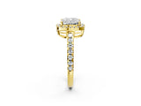 Yellow gold Cushion Cut Diamond Halo Ring with Pavé Band and Four-Prong Setting_9