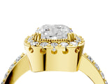 Yellow gold Cushion Cut Diamond Halo Ring with Pavé Band and Prong Setting_11