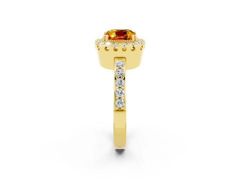 Yellow gold Cushion Cut Diamond Halo Ring with Pavé Band and Prong Setting_2