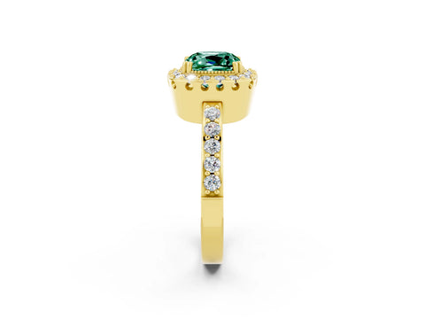 Yellow gold Cushion Cut Diamond Halo Ring with Pavé Band and Prong Setting_2