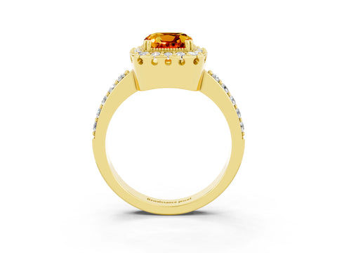 Yellow gold Cushion Cut Diamond Halo Ring with Pavé Band and Prong Setting_3