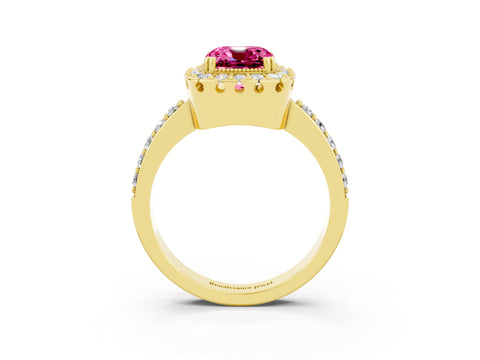 Yellow gold Cushion Cut Diamond Halo Ring with Pavé Band and Prong Setting_3