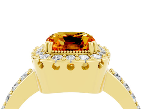 Yellow gold Cushion Cut Diamond Halo Ring with Pavé Band and Prong Setting_4