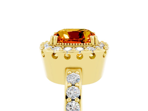 Yellow gold Cushion Cut Diamond Halo Ring with Pavé Band and Prong Setting_5