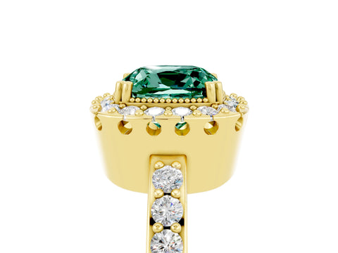 Yellow gold Cushion Cut Diamond Halo Ring with Pavé Band and Prong Setting_5