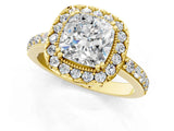 Yellow gold Cushion Cut Diamond Halo Ring with Pavé Band and Prong Setting_8