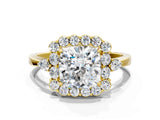 Yellow gold Cushion Cut Diamond Halo Ring with Pear Side Stones and Prong Setting_55