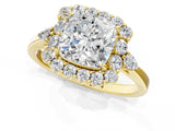 Yellow gold Cushion Cut Diamond Halo Ring with Pear Side Stones and Prong Setting_56