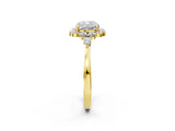 Yellow gold Cushion Cut Diamond Halo Ring with Pear Side Stones and Prong Setting_57