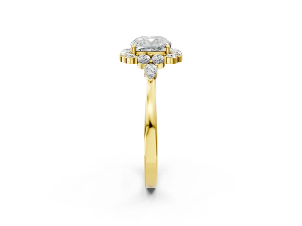 Yellow Gold Cushion Cut Halo Engagement Ring Setting with Pear Accents